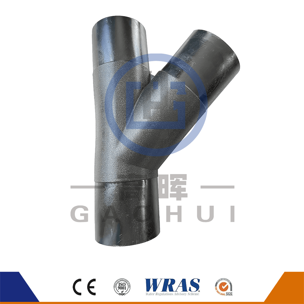 Matériau vierge de la fusion de crosse HDPE wye tee t-shirt latérale 45 degrés y branche pour tuyau d'eau